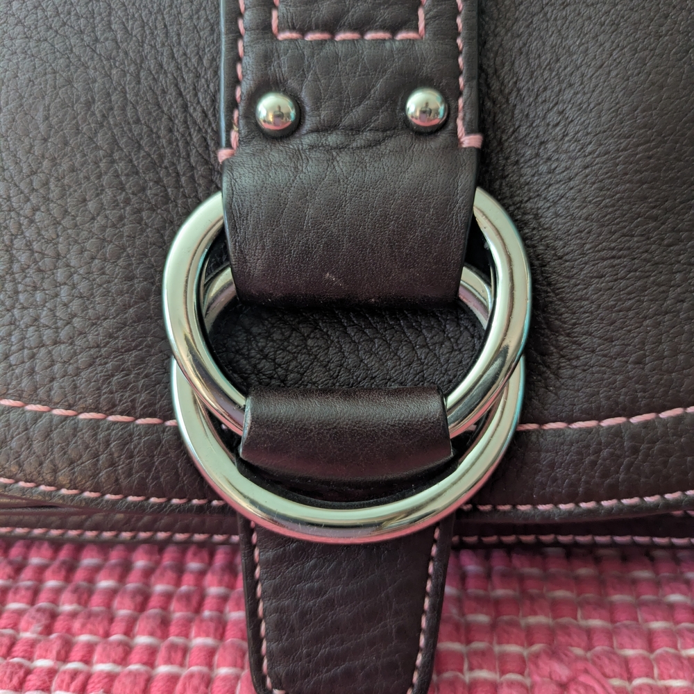 Coach Brown Leather Shoulder Bag, Tan Strap, Pink Interior/Stitching - NEW! 🩷 - Picture 10 of 13